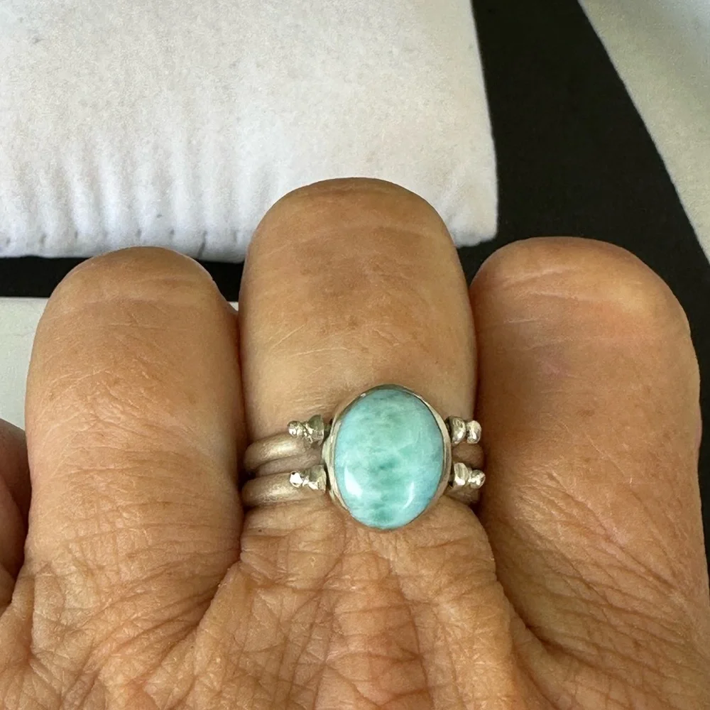 Sterling silver Larimar and pink conch Ring size 9. 925 - Picture 4 of 14